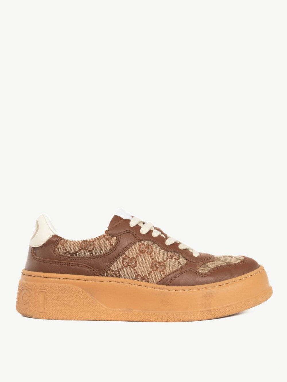 Gucci GG Beige & Ebony GG Canvas & Brown-Leather Low-Top Sneakers